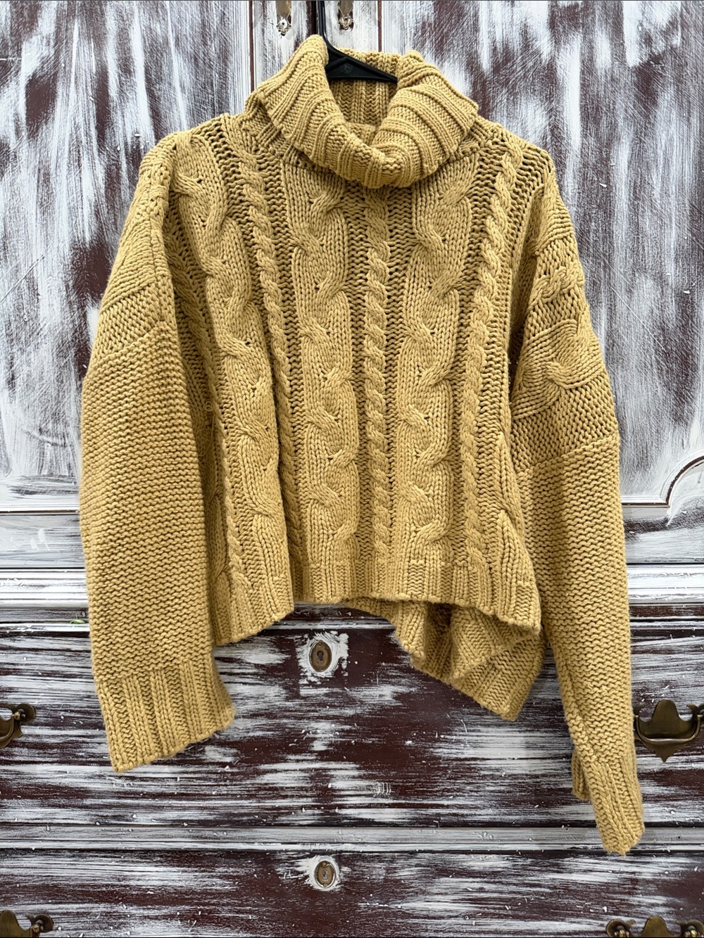 Love Tree Cable-Knit Turtleneck Sweater in Beige